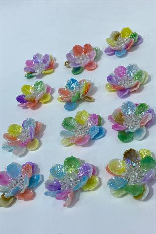 Rengarenk Sedef Yapraklı Kristal Boncuklu İncili Broş