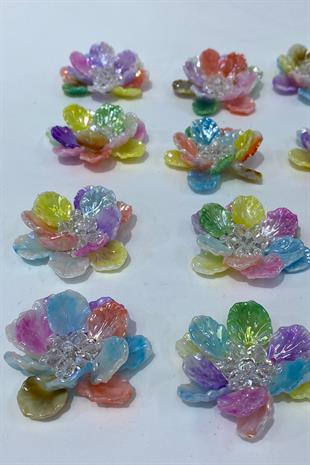 Rengarenk Sedef Yapraklı Kristal Boncuklu İncili Broş