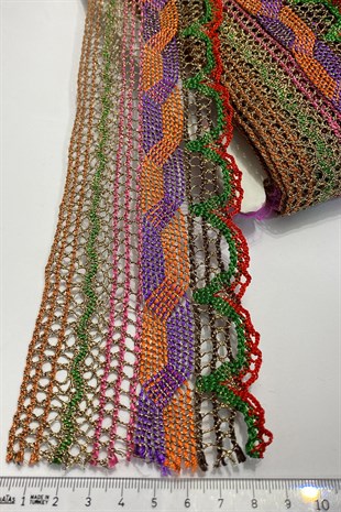 Rengarenk Simli Dantel İşlemeli Antik Şerit