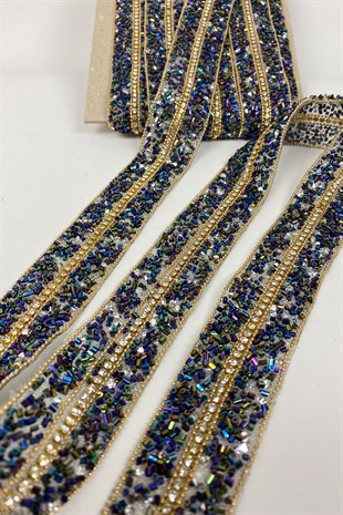 Iron-on Applique Strip with Colorful Stones