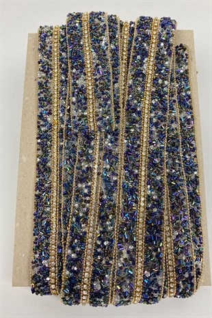 Iron-on Applique Strip with Colorful Stones