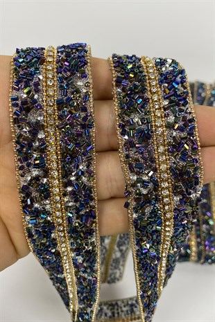 Iron-on Applique Strip with Colorful Stones