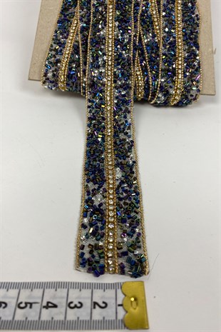 Iron-on Applique Strip with Colorful Stones