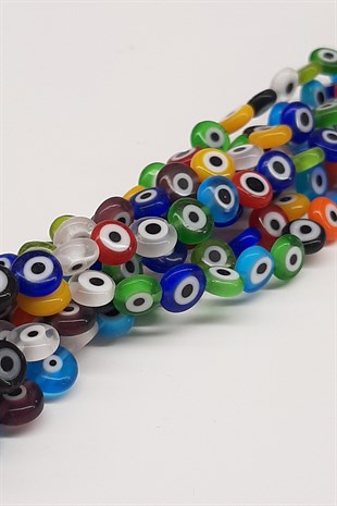 Colorful Flat Glass Evil Eye Beads