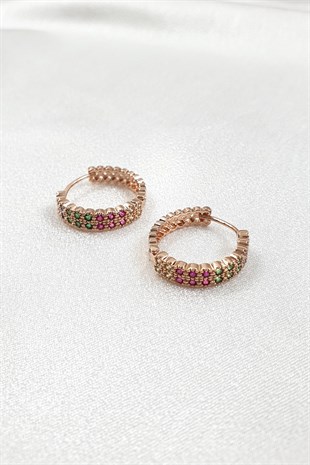 Rengarenk Yuvalı Taşlı Rose Renk Küpe