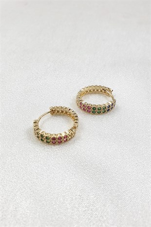 Rengarenk Zirkon Taşlı Halka Küpe