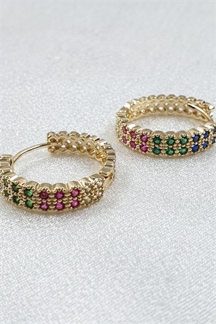 Rengarenk Zirkon Taşlı Halka Küpe