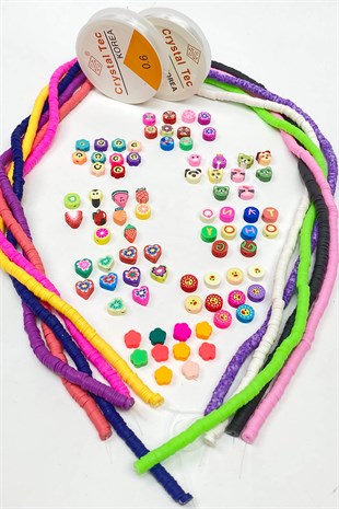 Renkli 6 mm Fimo  Figürlü Boncuk Takı Yapım Seti