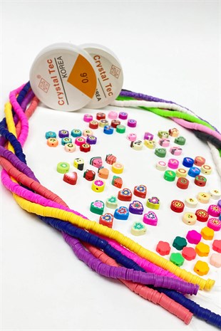 Renkli 6 mm Fimo  Figürlü Boncuk Takı Yapım Seti