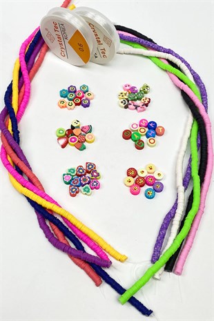 Renkli 6 mm Fimo  Figürlü Boncuk Takı Yapım Seti