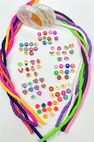 Renkli 6 mm Fimo  Figürlü Boncuk Takı Yapım Seti