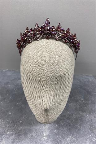 Colorful Burgundy Lena Crystal Beaded Bridal Henna Crown