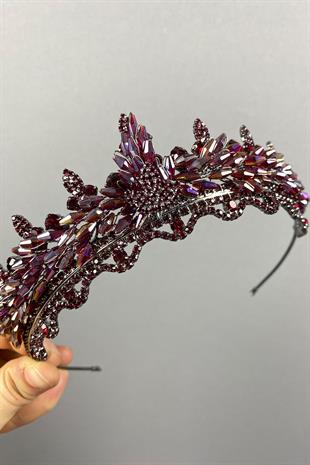 Colorful Burgundy Lena Crystal Beaded Bridal Henna Crown
