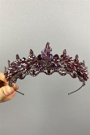 Colorful Burgundy Lena Crystal Beaded Bridal Henna Crown