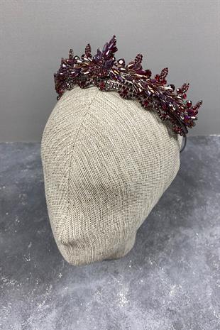 Colorful Burgundy Lena Crystal Beaded Bridal Henna Crown