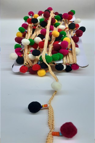 Renkli Büyük Ponponlu Sacak Serit