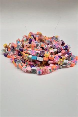 Colorful Flower Patterned Fimo Beads