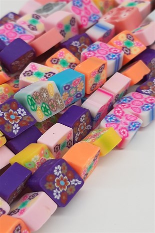 Colorful Flower Patterned Fimo Beads