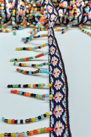 Renkli Desenli Kum Boncuklu Sacak Serit