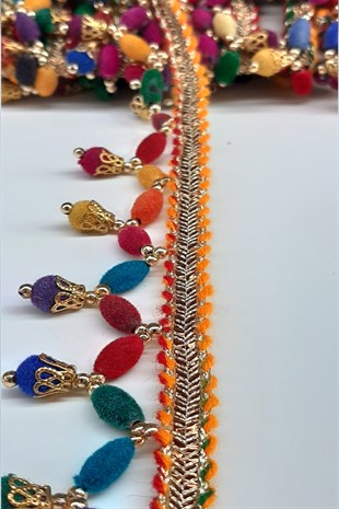 Renkli Kadife Badem Boncuklu Sacak Serit