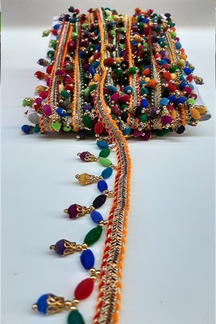 Renkli Kadife Badem Metalli Sacak Serit