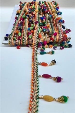 Renkli Kadife Boncuklu Badem Sacak Serit