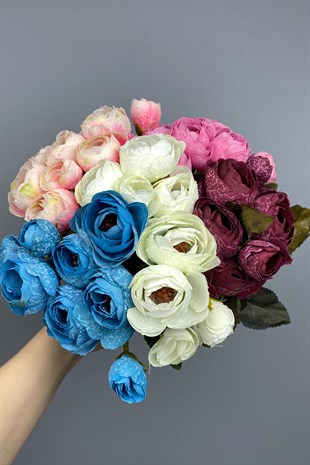 Renkli Karışık Şakayık Yapay Gül Çiçek Demeti 5 Adet