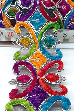 Renkli Kelebek Desenli Antik Şerit Güpür