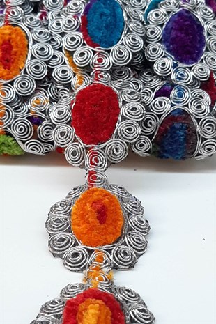 Renkli Oval Desenli Antik Şerit Güpür