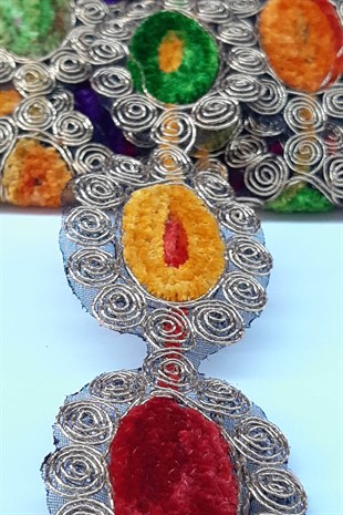 Renkli Oval Desenli Antik Şerit Güpür