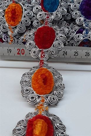 Renkli Oval Desenli Antik Şerit Güpür