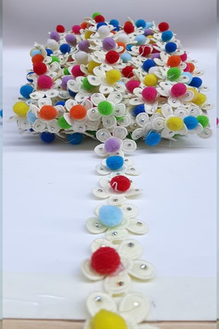 Renkli Papatya Desenli Boncuklu Sacak Serit