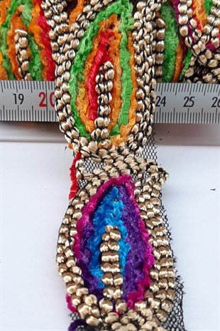 Renkli Şal Desenli Antik Şerit Güpür