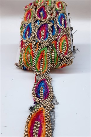 Renkli Şal Desenli Antik Şerit Güpür