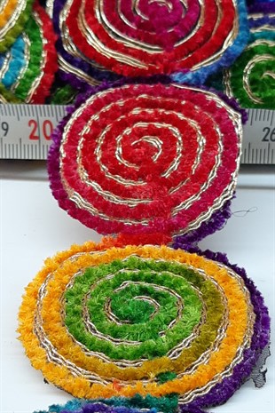 Renkli Sarmal Desenli Antik Şerit Güpür