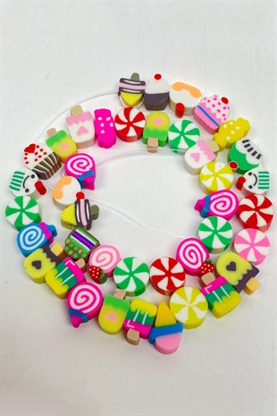 Renkli Şekerleme Motif Fimo Hamur Boncuk