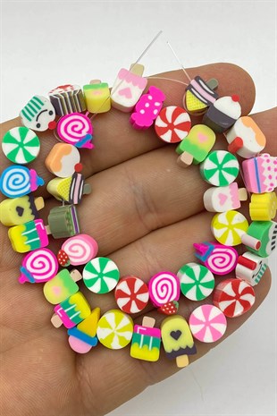 Renkli Şekerleme Motif Fimo Hamur Boncuk