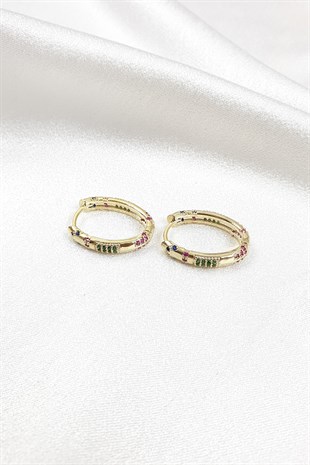 Renkli Taşlı Tureis Gold Küpe