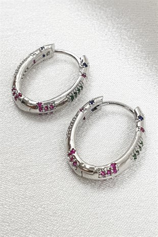 Renkli Taşlı Tureis Gümüş Küpe