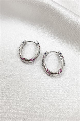 Renkli Taşlı Tureis Gümüş Küpe