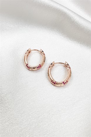 Renkli Taşlı Tureis Rose Küpe