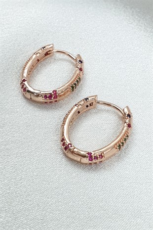 Renkli Taşlı Tureis Rose Küpe