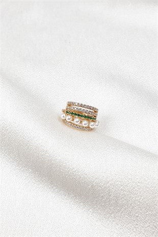 Renkli Taşlı Ve İnci Detaylı Kıkırdak Küpesi