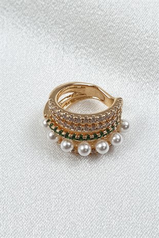 Renkli Taşlı Ve İnci Detaylı Kıkırdak Küpesi