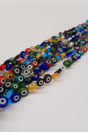 Colored Flat Glass Evil Eye Beads