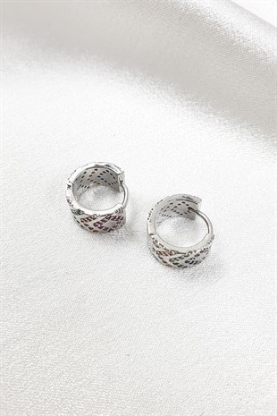 Renkli Zİrkon Taşlı Gümüş Halka Küpe