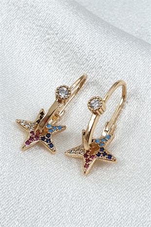 Renkli Zirkon Taşlı Situla Yıldız Küpe