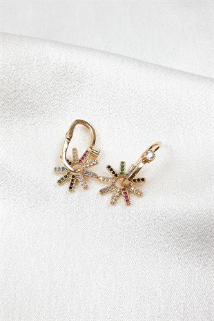 Renkli Zirkon Taşlı Skat Yıldız Küpe