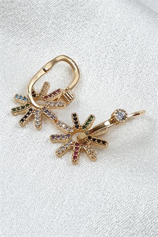 Renkli Zirkon Taşlı Skat Yıldız Küpe