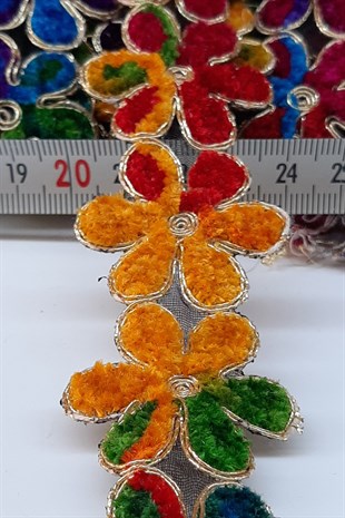 Renlki Papatya Desenli Antik Şerit Güpür